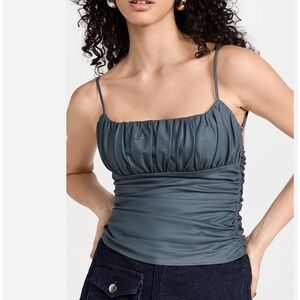 REFORMATION Tiana Open-Back Ruched Stretch Organic Cotton Top